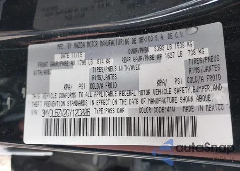 2016 Scion Ia from USA, damaged, VIN 3MYDLBZV2GY120886